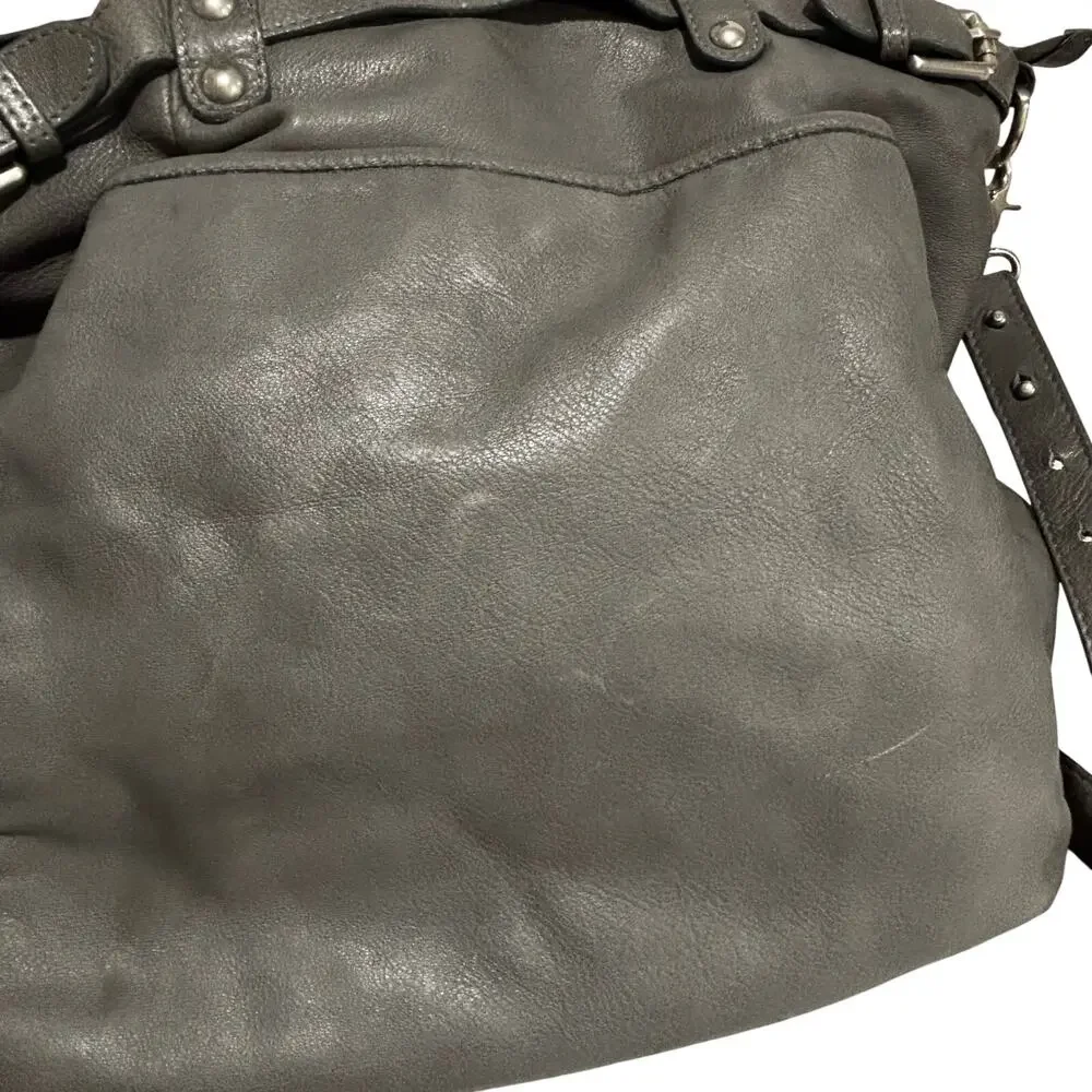 Garnet Hill Purse Gray Leather Made in Italy slouchy 2-way shoulder bag satchel